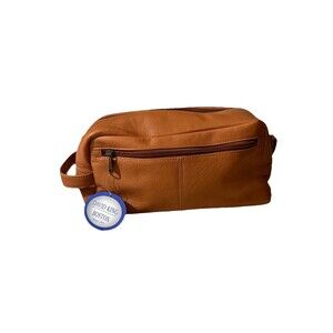 David King Boston Brown Leather Zip Toiletry Travel Mens Bag NWT